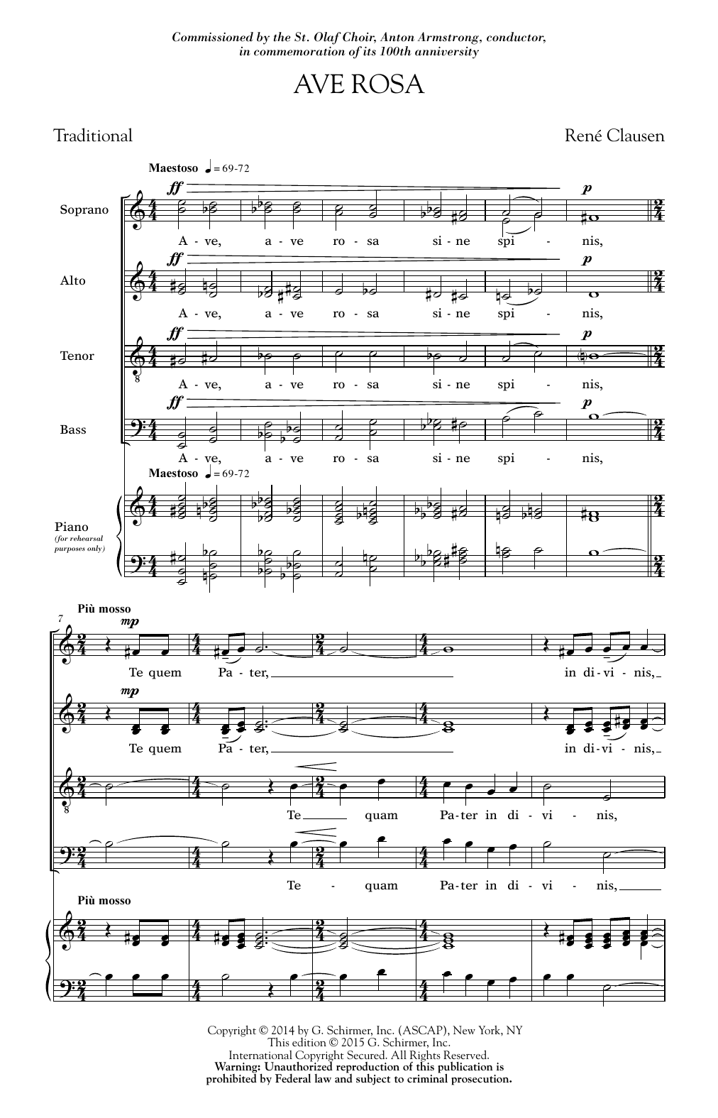 Rene Clausen Ave Rosa sheet music notes and chords. Download Printable PDF.