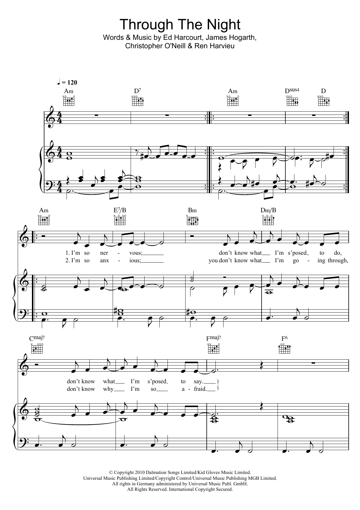 Ren Harvieu Through The Night sheet music notes and chords. Download Printable PDF.