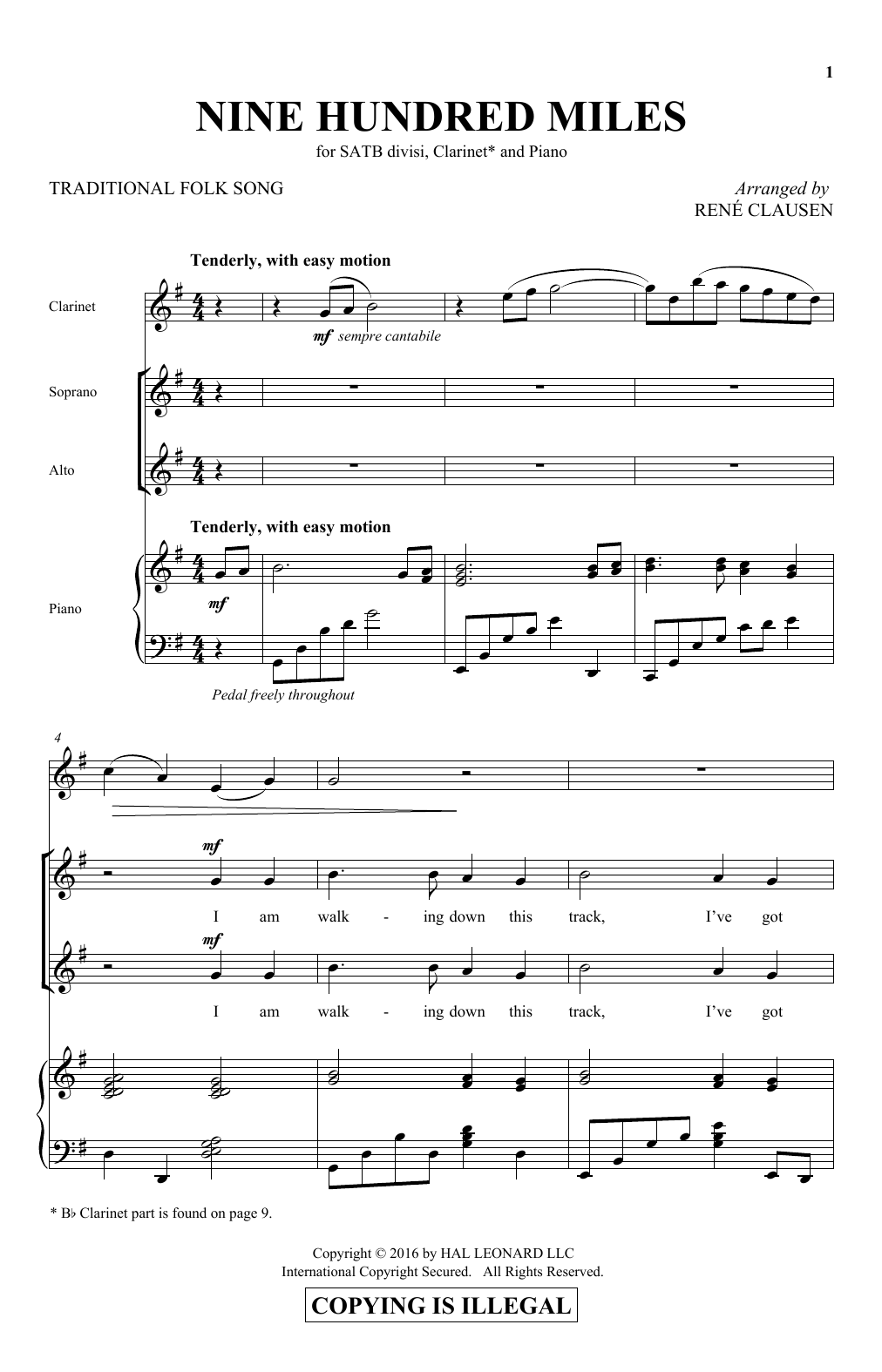 Rene Clausen Nine Hundred Miles sheet music notes and chords. Download Printable PDF.