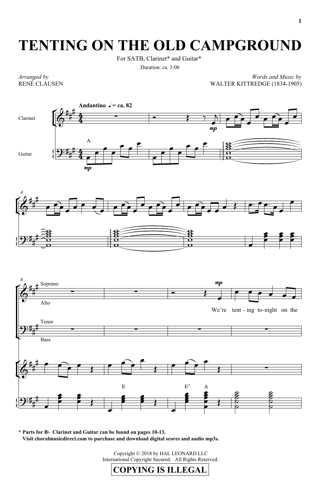 Learn to play Rene Clausen Tenting On The Old Campground sheet music for SATB Choir in minutes. Price: 3.9900$ Rene Clausen Tenting On The Old Campground sheet music notes and chords arranged for SATB Choir