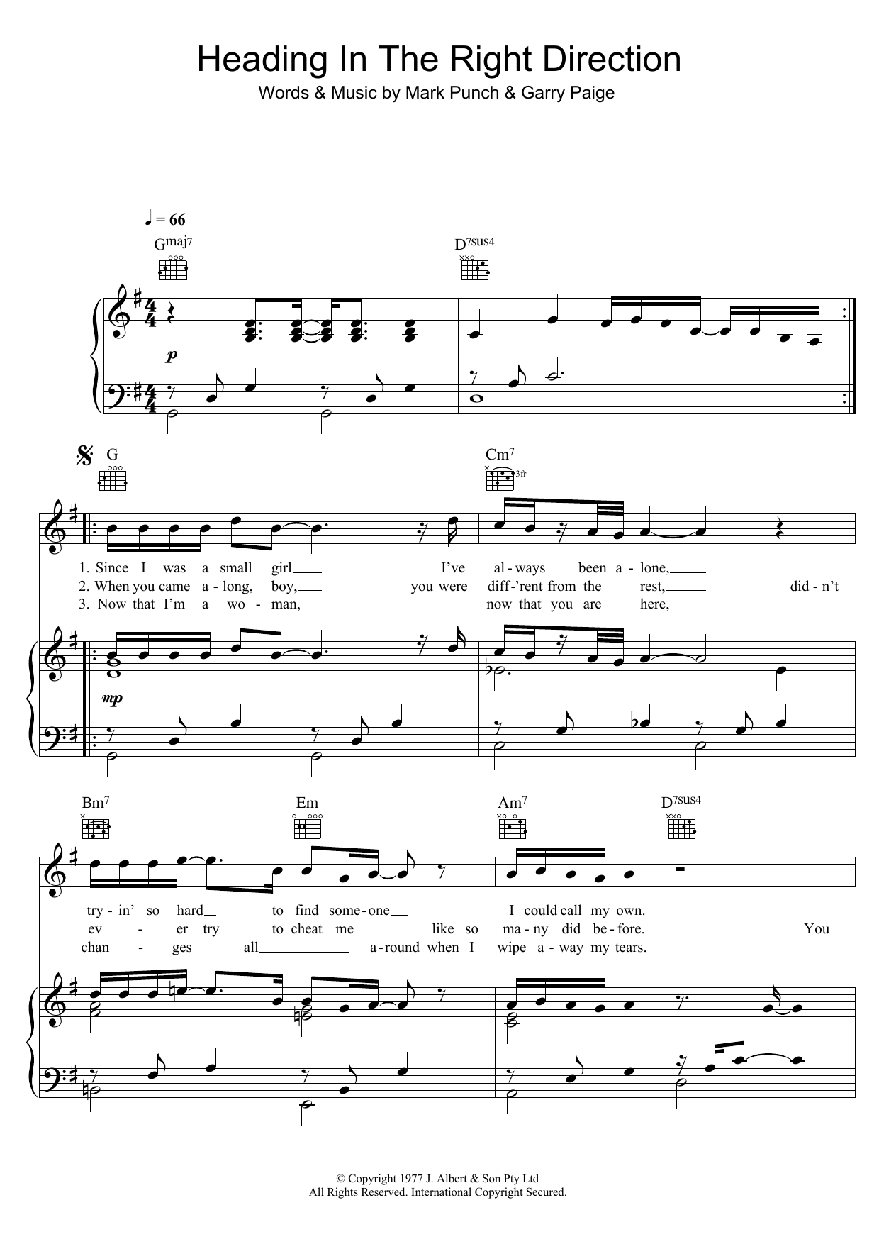 Learn to play Renee Geyer Heading In The Right Direction sheet music for Easy Piano in minutes. Price: 6.9900$ Renee Geyer Heading In The Right Direction sheet music notes and chords arranged for Easy Piano