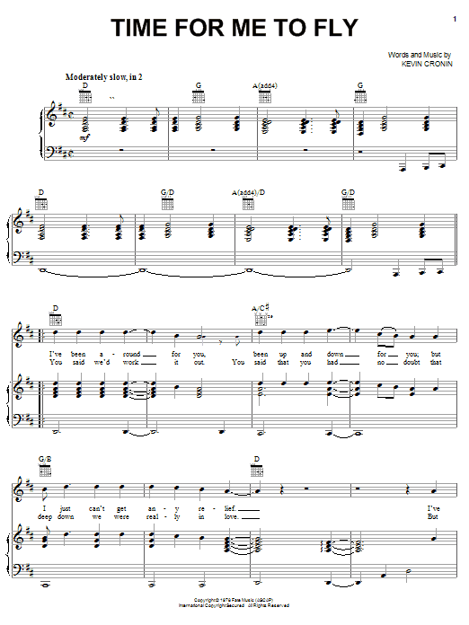 Learn to play REO Speedwagon Time For Me To Fly sheet music for Easy Piano in minutes. REO Speedwagon Time For Me To Fly sheet music notes and chords. Download Printable PDF.