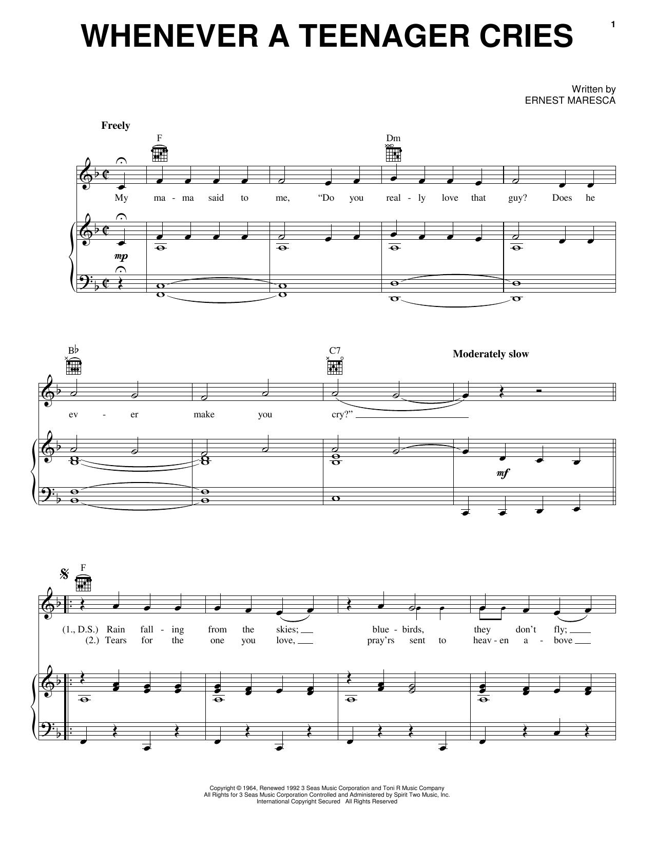 Learn to play Reparata & The Delrons Whenever A Teenager Cries sheet music for Piano, Vocal & Guitar (Right-Hand Melody) in minutes. Reparata & The Delrons Whenever A Teenager Cries sheet music notes and chords. Download Printable PDF.