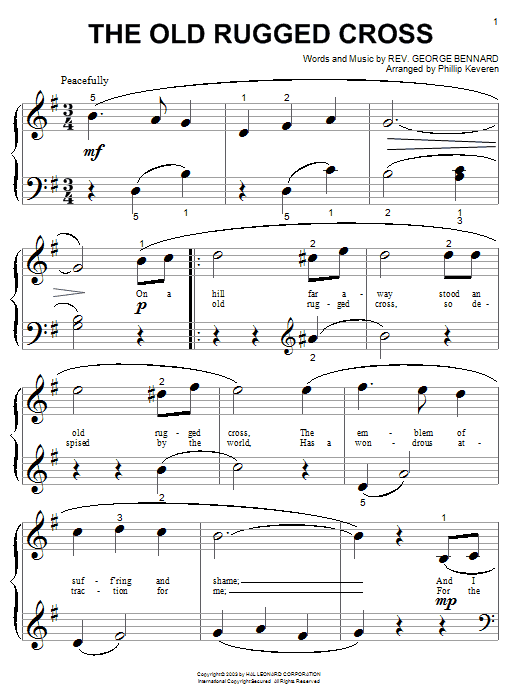Learn to play Rev. George Bennard The Old Rugged Cross sheet music for Big Note Piano in minutes. Price: 6.9900$ Rev. George Bennard The Old Rugged Cross sheet music notes and chords arranged for Big Note Piano