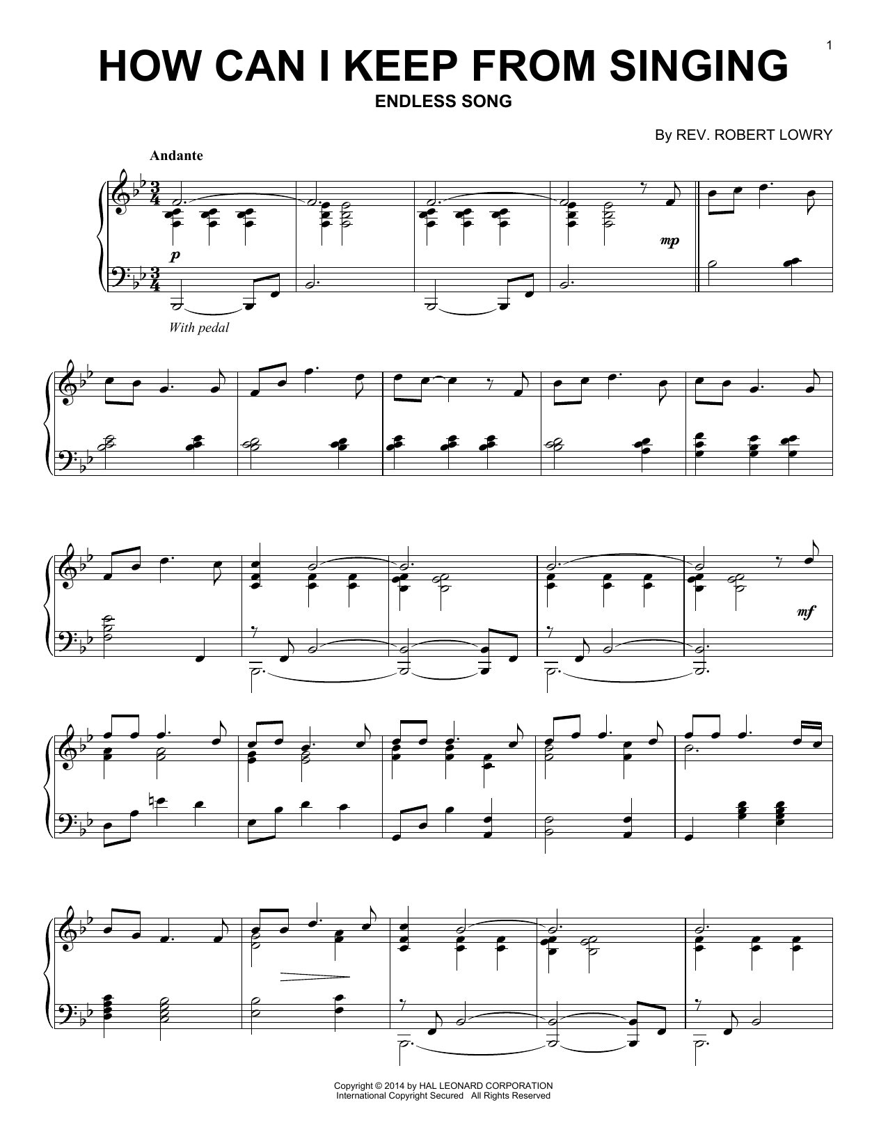 Learn to play Rev. Robert Lowry How Can I Keep From Singing sheet music for Piano Solo in minutes. Rev. Robert Lowry How Can I Keep From Singing sheet music notes and chords. Download Printable PDF.