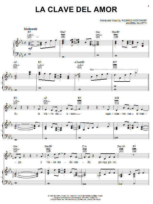 Learn to play Ricardo Montaner La Clave Del Amor sheet music for Piano, Vocal & Guitar (Right-Hand Melody) in minutes. Ricardo Montaner La Clave Del Amor sheet music notes and chords
