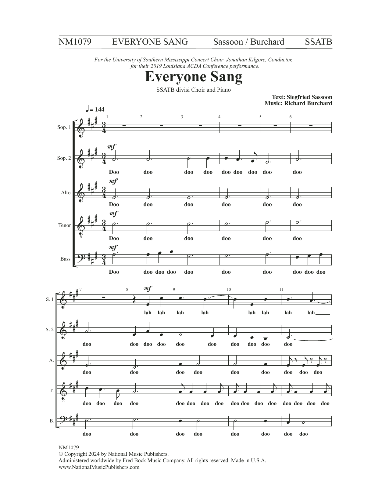 Richard Burchard Everyone Sang sheet music notes and chords arranged for SSATB Choir