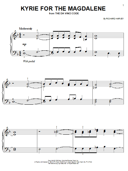 Learn to play Richard Harvey Kyrie For The Magdalene sheet music for Easy Piano in minutes. Price: 6.9900$ Richard Harvey Kyrie For The Magdalene sheet music notes and chords arranged for Easy Piano