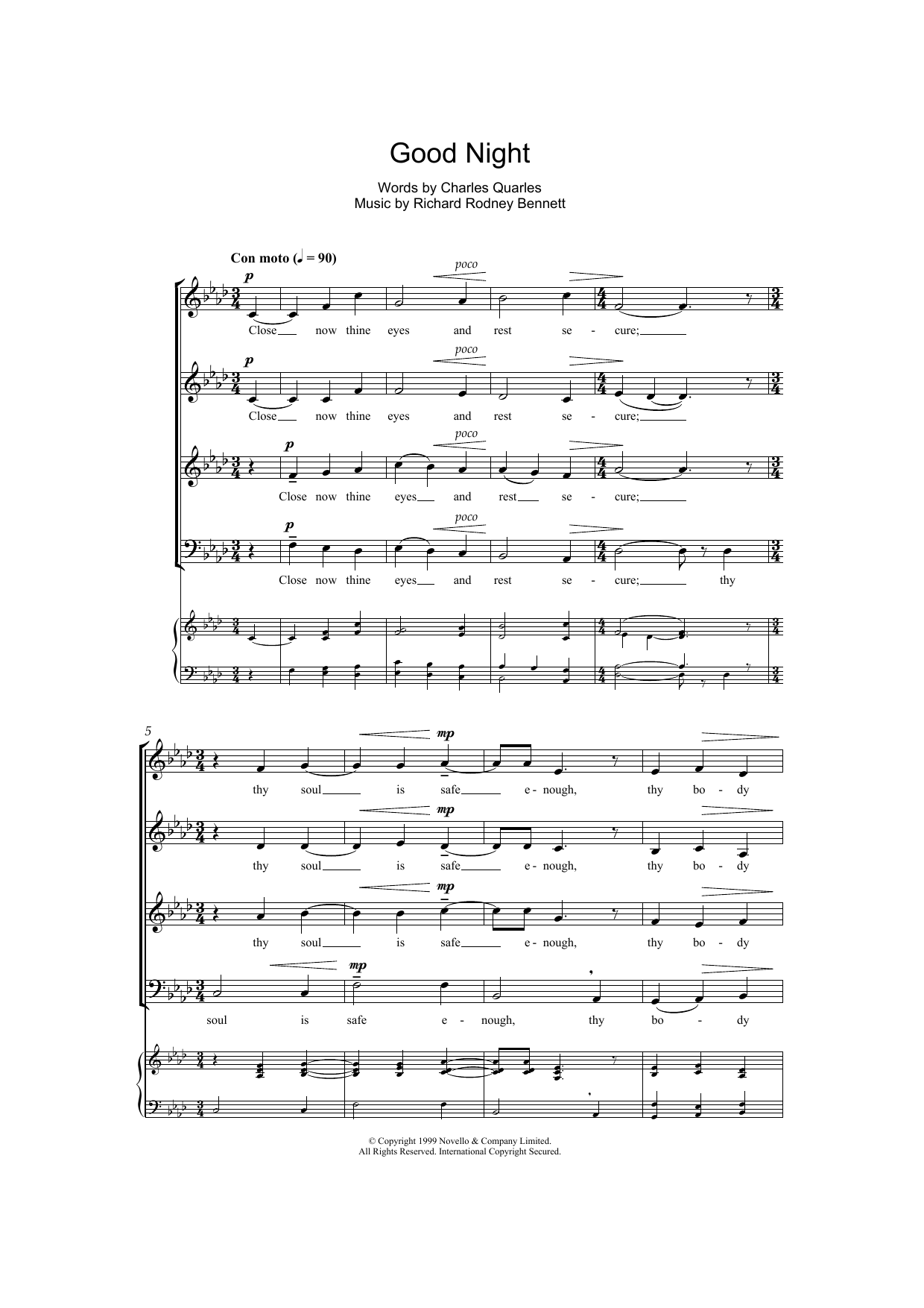 Good Night Sheet Music By Richard Rodney Bennett Satb Choir Download 6 Page Score 114291 1266