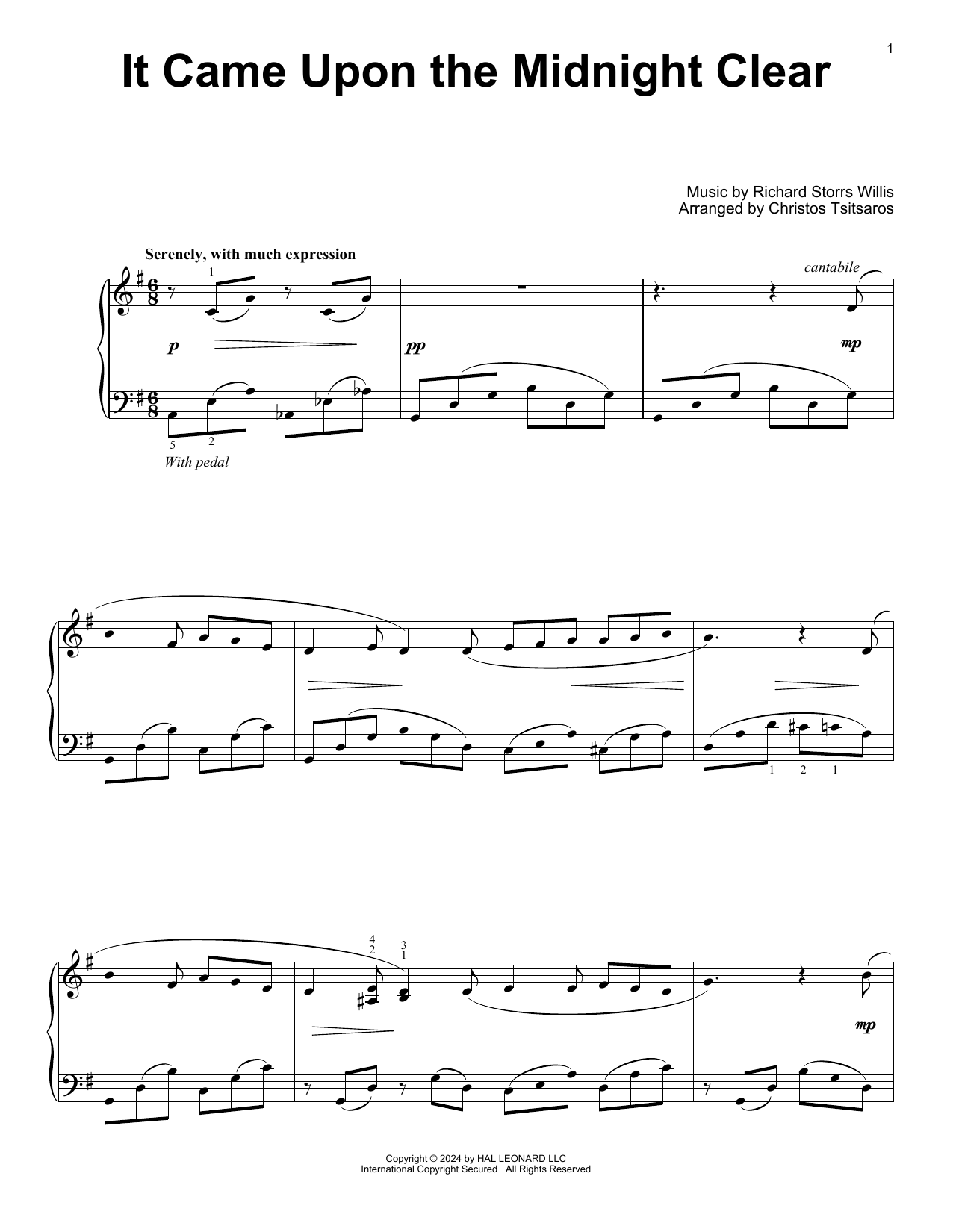 Richard Storrs Willis It Came Upon The Midnight Clear (arr. Christos Tsitsaros) sheet music notes and chords. Download Printable PDF.