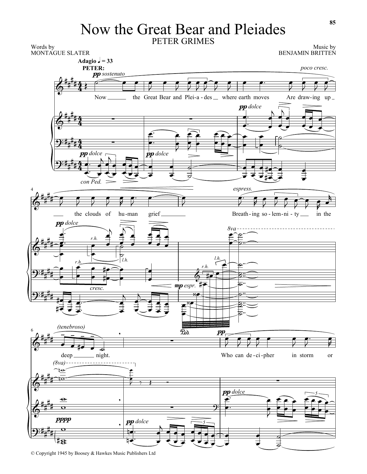 Richard Walters Now the Great Bear and Pleiades (from Peter Grimes) sheet music notes and chords. Download Printable PDF.