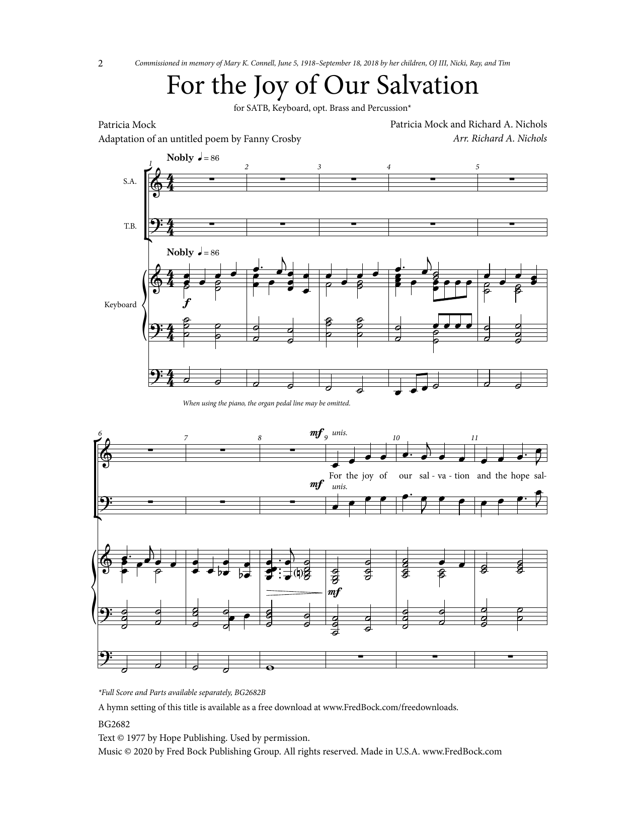 Learn to play Richard A. Nichols For The Joy Of Our Salvation sheet music for SATB Choir in minutes. Price: 3.9900$ Richard A. Nichols For The Joy Of Our Salvation sheet music notes and chords arranged for SATB Choir