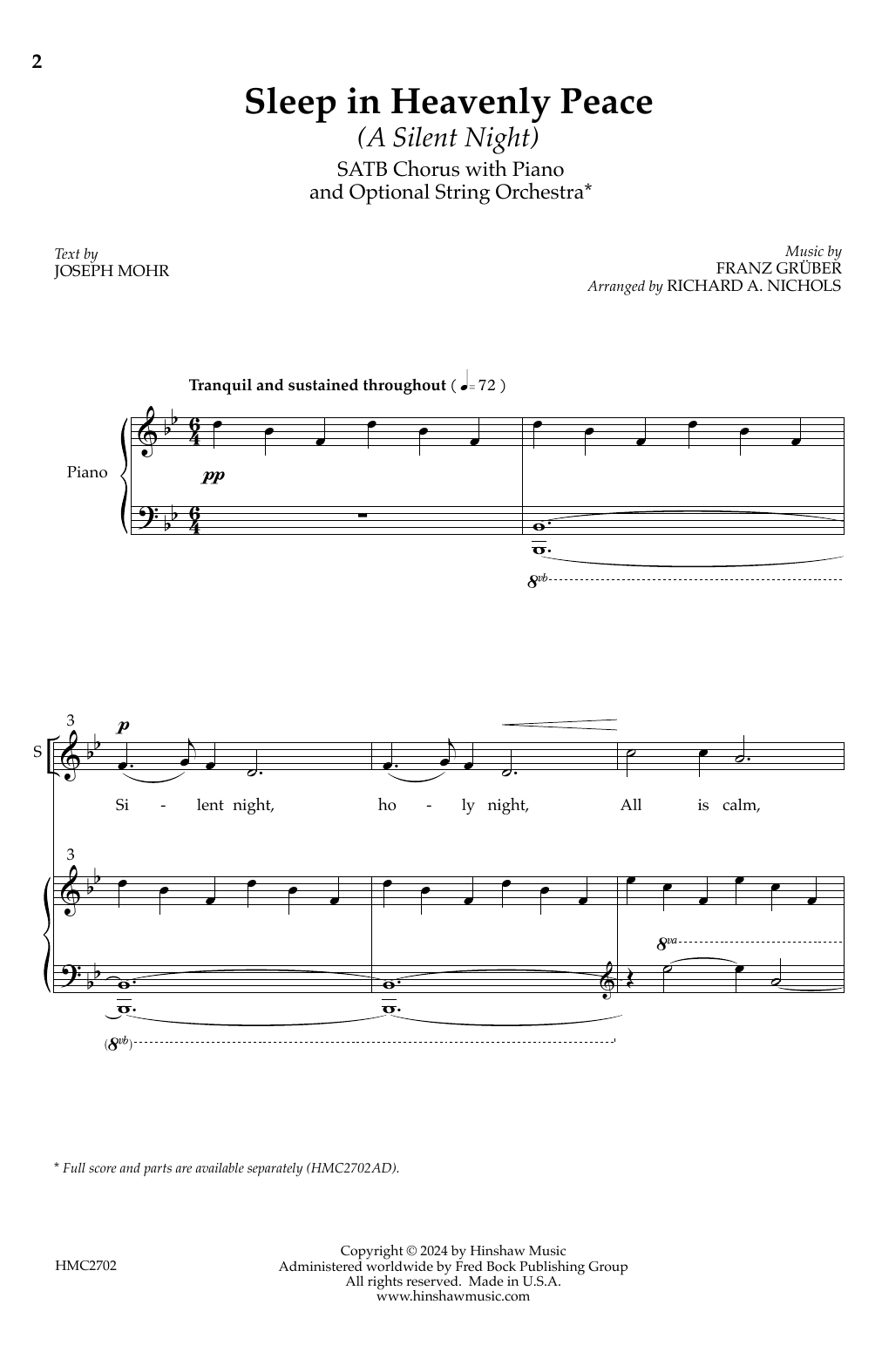 Learn to play Richard A. Nichols Sleep In Heavenly Peace (A Silent Night) sheet music for SATB Choir in minutes. Price: 3.9900$ Richard A. Nichols Sleep In Heavenly Peace (A Silent Night) sheet music notes and chords arranged for SATB Choir