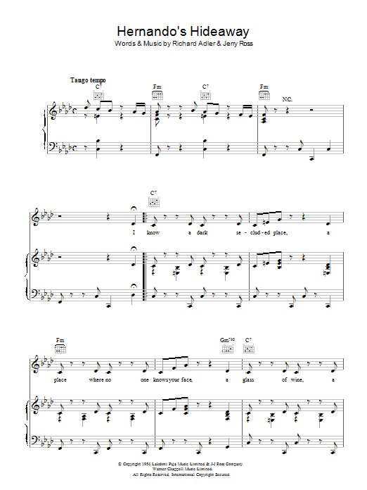 Richard Adler Hernando's Hideaway sheet music notes and chords. Download Printable PDF.