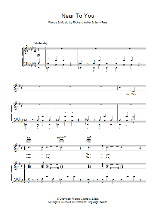 Richard Adler Near To You sheet music notes and chords. Download Printable PDF.