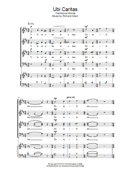 Richard Allain Ubi Caritas sheet music notes and chords. Download Printable PDF.