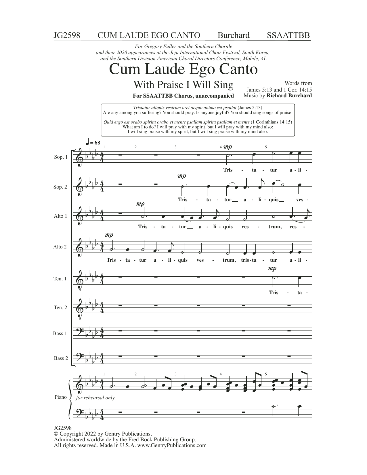 Learn to play Richard Burchard Cum Laude Ego Canto (With Praise I Will Sing) sheet music for Choir in minutes. Price: 3.9900$ Richard Burchard Cum Laude Ego Canto (With Praise I Will Sing) sheet music notes and chords arranged for Choir