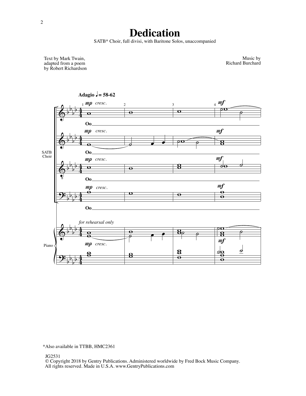 Richard Burchard Dedication sheet music notes and chords. Download Printable PDF.