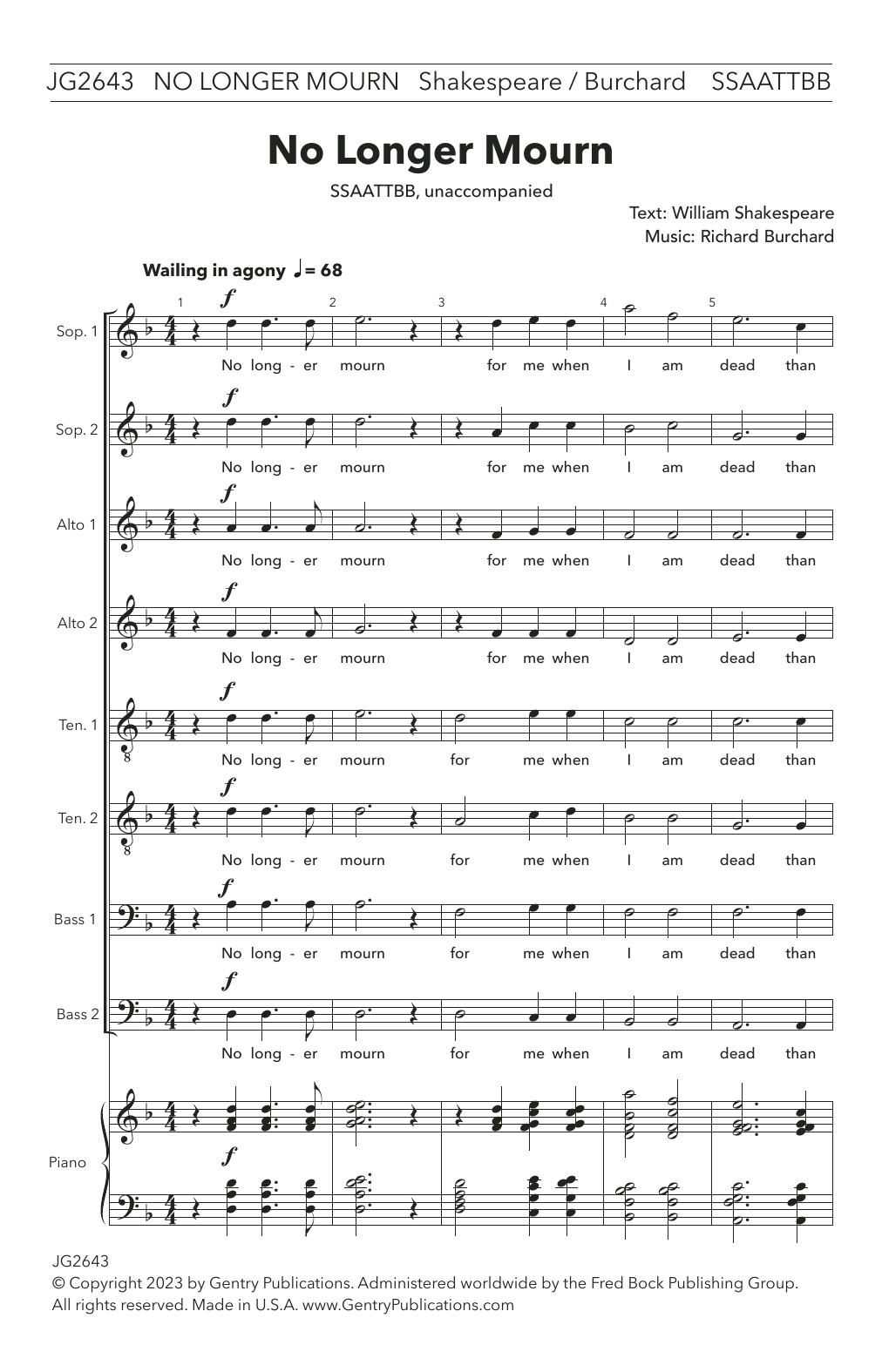 Richard Burchard No Longer Mourn sheet music notes and chords. Download Printable PDF.