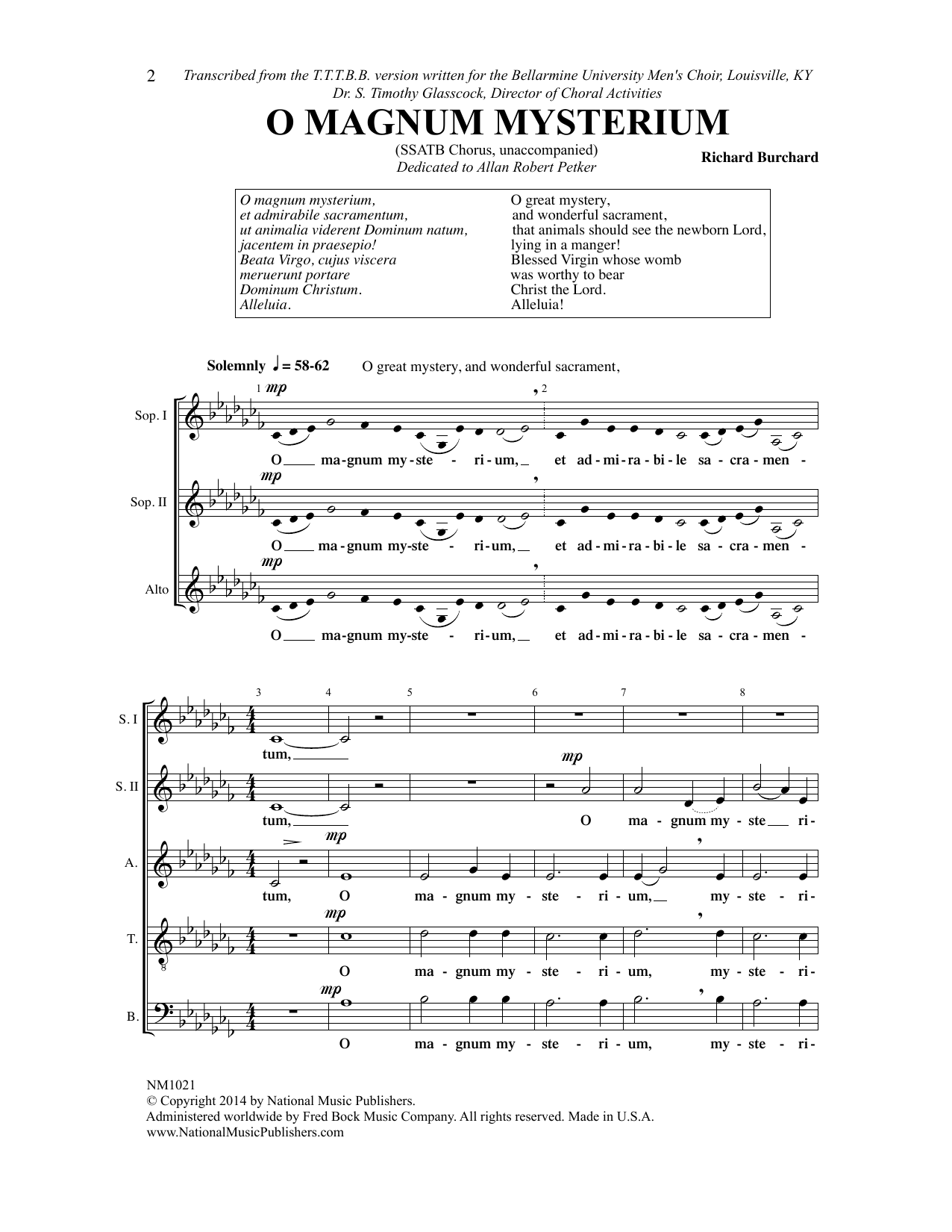 Richard Burchard O Magnum Mysterium sheet music notes and chords. Download Printable PDF.