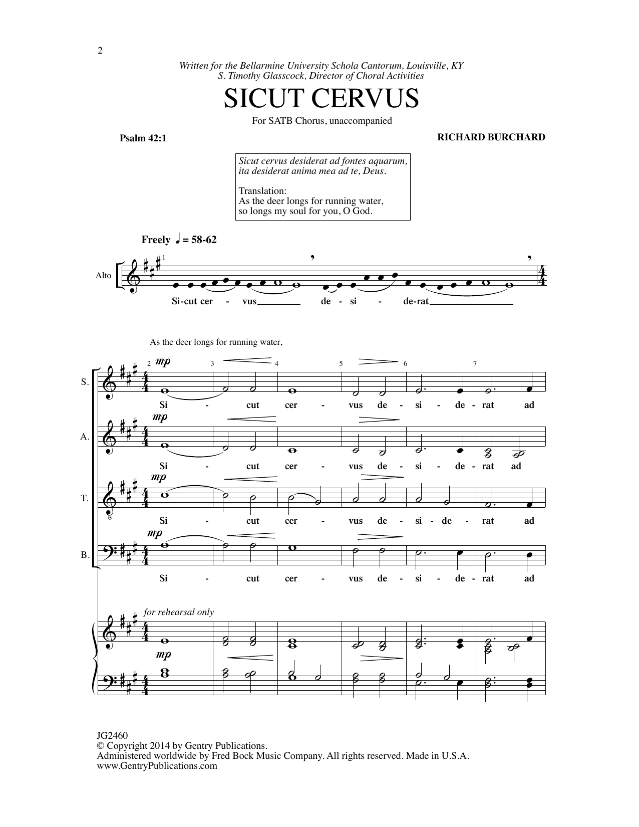 Richard Burchard Sicut Cervus sheet music notes and chords. Download Printable PDF.