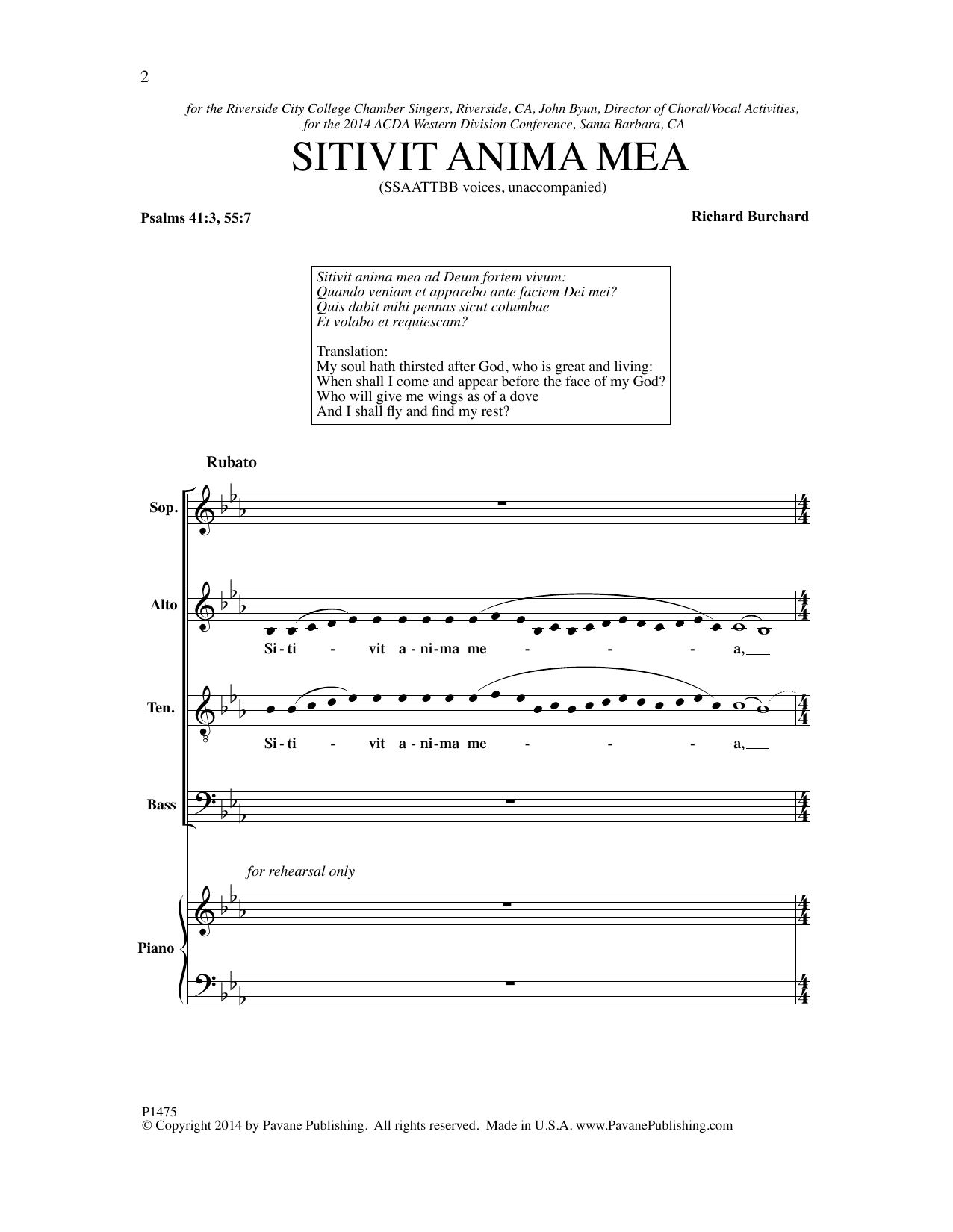 Richard Burchard Sitivit anima mea sheet music notes and chords. Download Printable PDF.