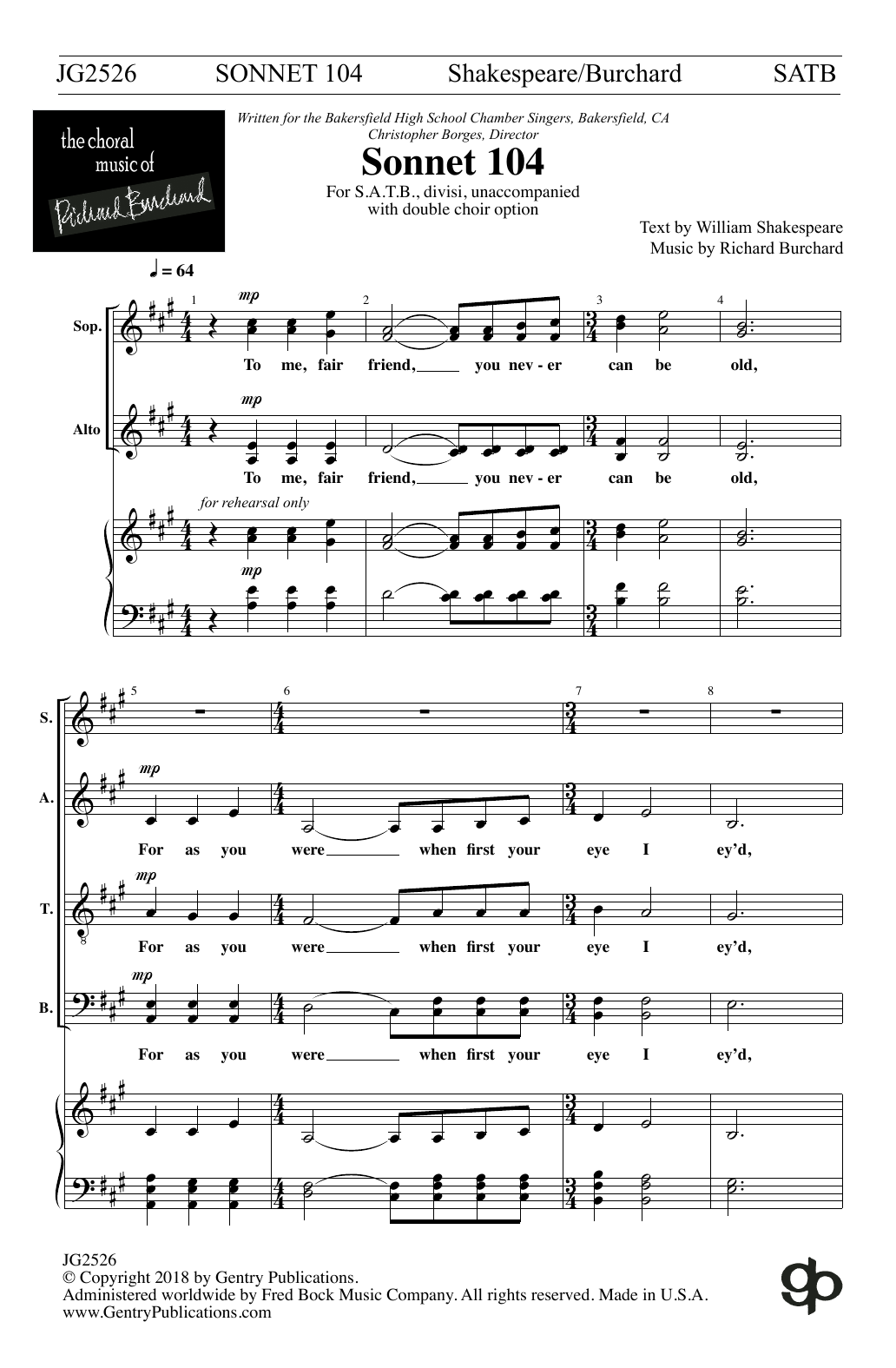 Richard Burchard Sonnet 104 sheet music notes and chords. Download Printable PDF.