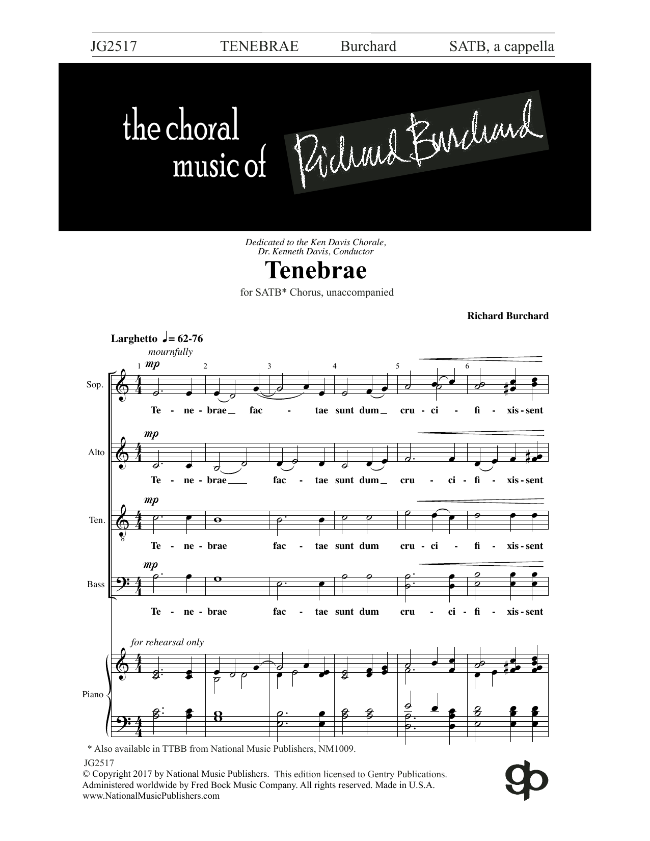 Richard Burchard Tenebrae sheet music notes and chords. Download Printable PDF.