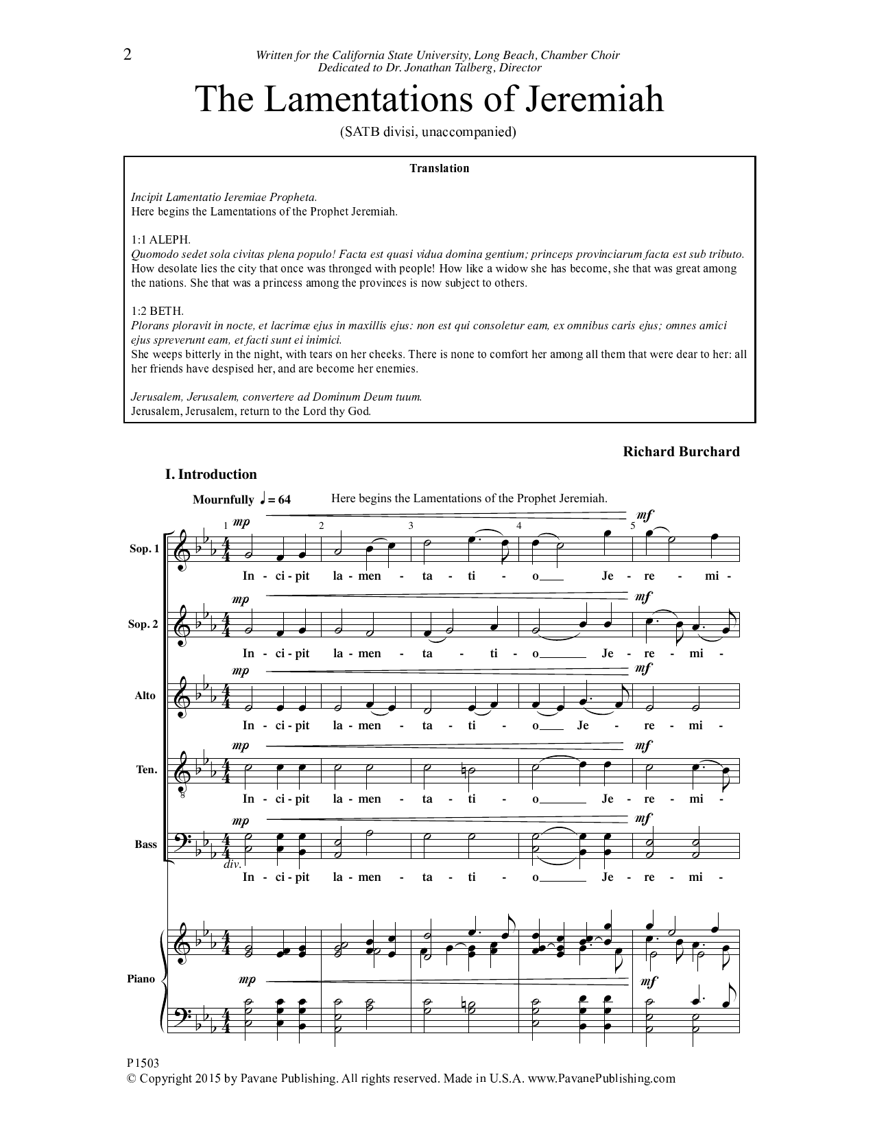 Learn to play Richard Burchard The Lamentations of Jeremiah sheet music for Choir in minutes. Price: 3.9900$ Richard Burchard The Lamentations of Jeremiah sheet music notes and chords arranged for Choir