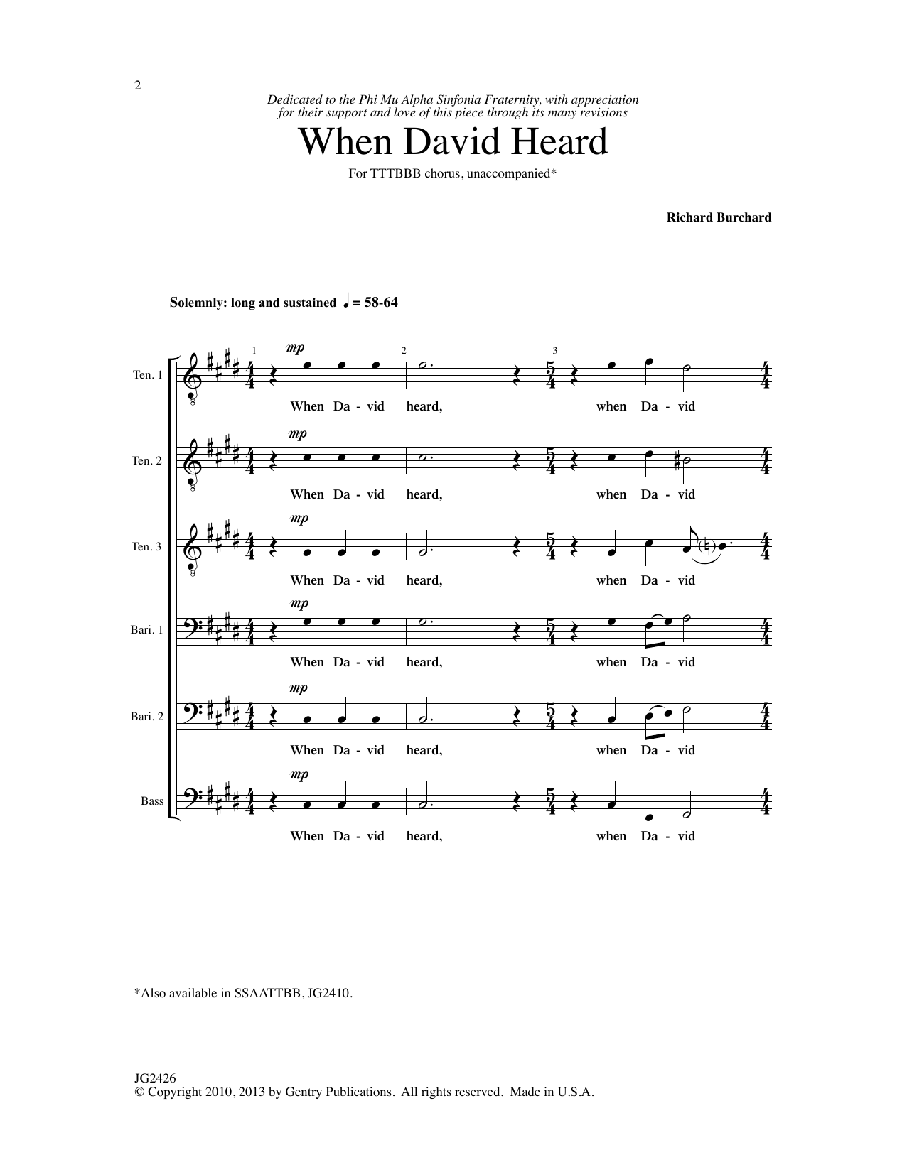 Richard Burchard When David Heard sheet music notes and chords. Download Printable PDF.