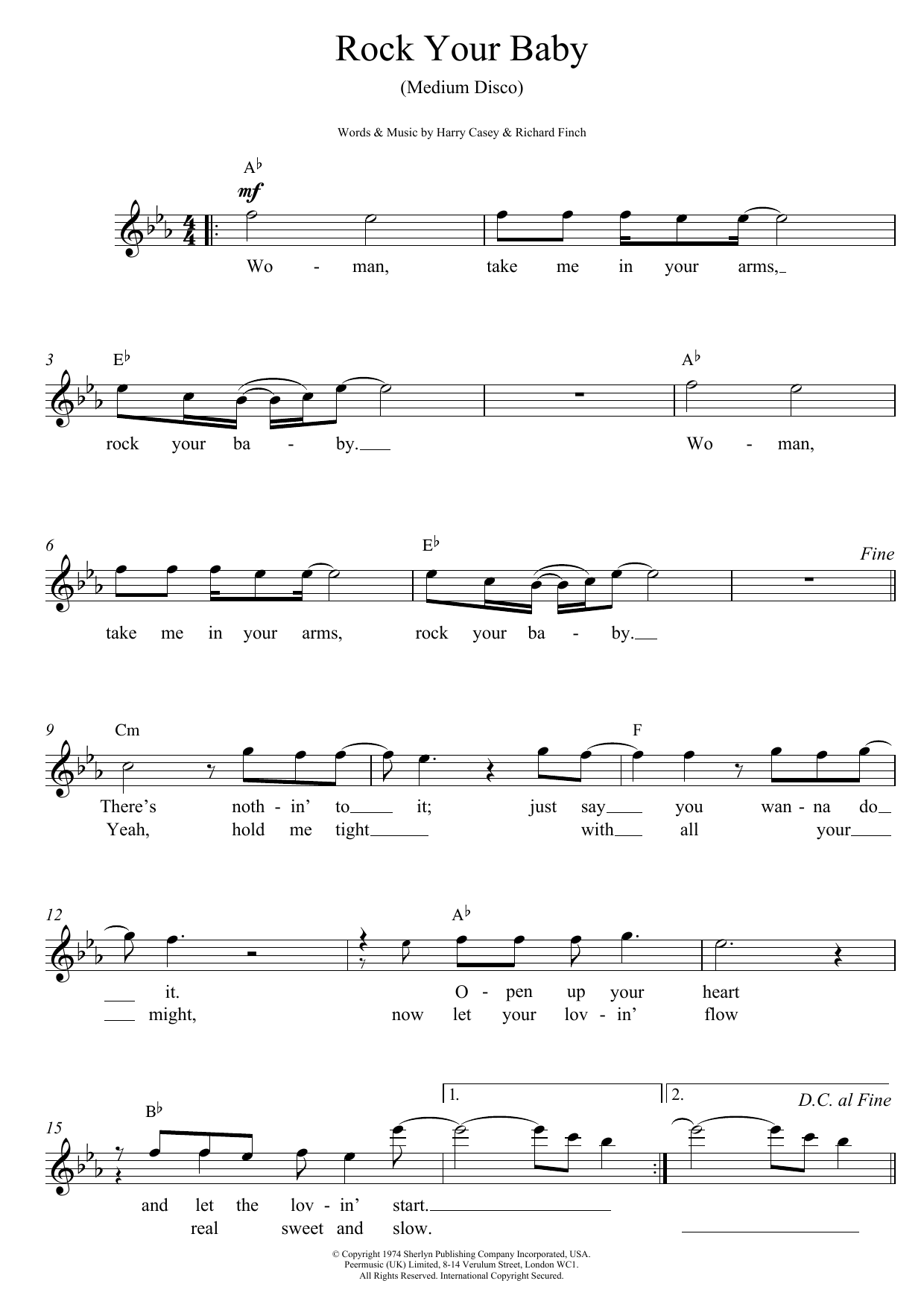 Harry Casey And Richard Finch Rock Your Baby sheet music notes and chords. Download Printable PDF.
