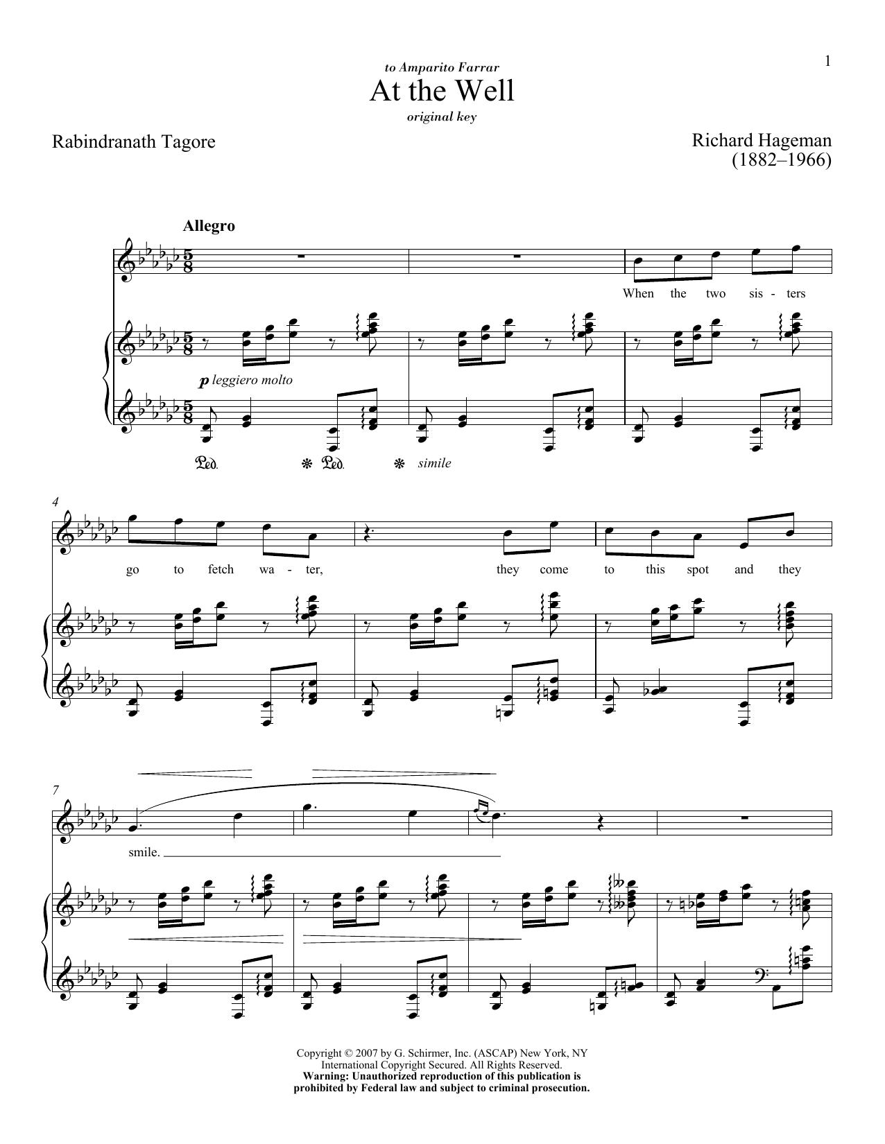 Richard Hageman At The Well sheet music notes and chords. Download Printable PDF.