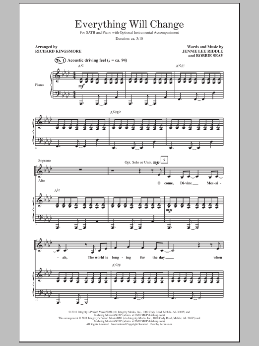 Learn to play Richard Kingsmore Everything Will Change sheet music for SATB Choir in minutes. Price: 3.9900$ Richard Kingsmore Everything Will Change sheet music notes and chords arranged for SATB Choir