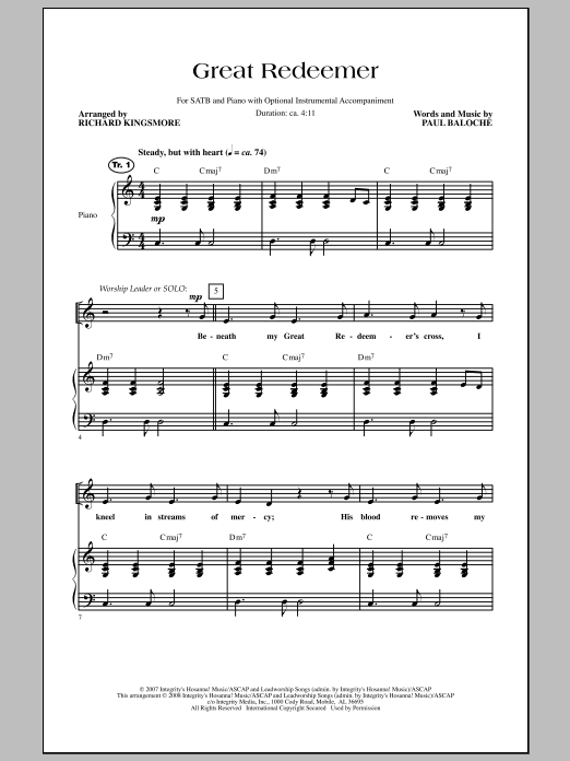 Richard Kingsmore Great Redeemer sheet music notes and chords. Download Printable PDF.