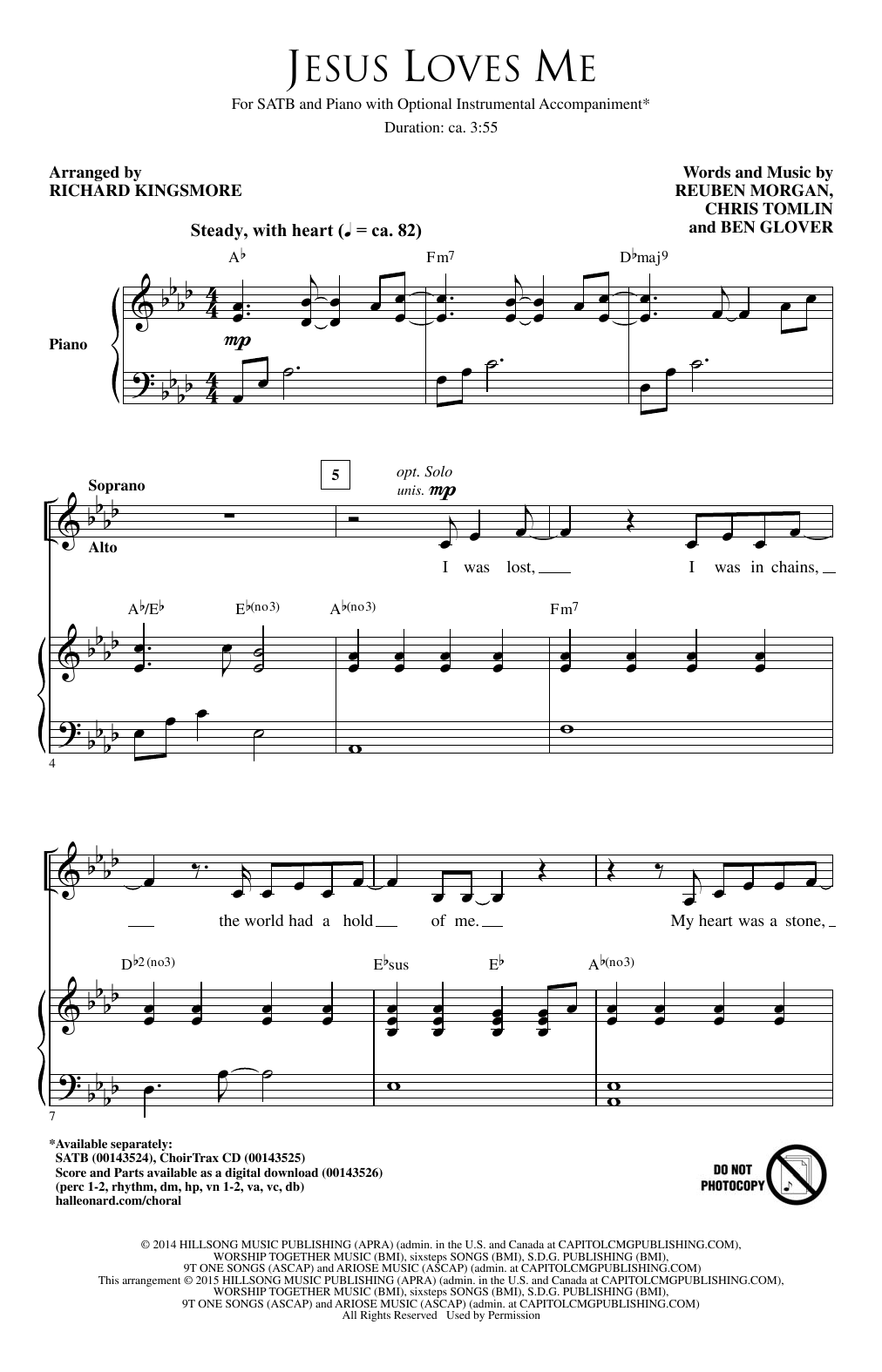Learn to play Richard Kingsmore Jesus Loves Me sheet music for SATB Choir in minutes. Price: 3.9900$ Richard Kingsmore Jesus Loves Me sheet music notes and chords arranged for SATB Choir