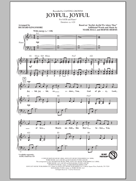 Casting Crowns Joyful, Joyful (arr. Richard Kingsmore) sheet music notes and chords. Download Printable PDF.