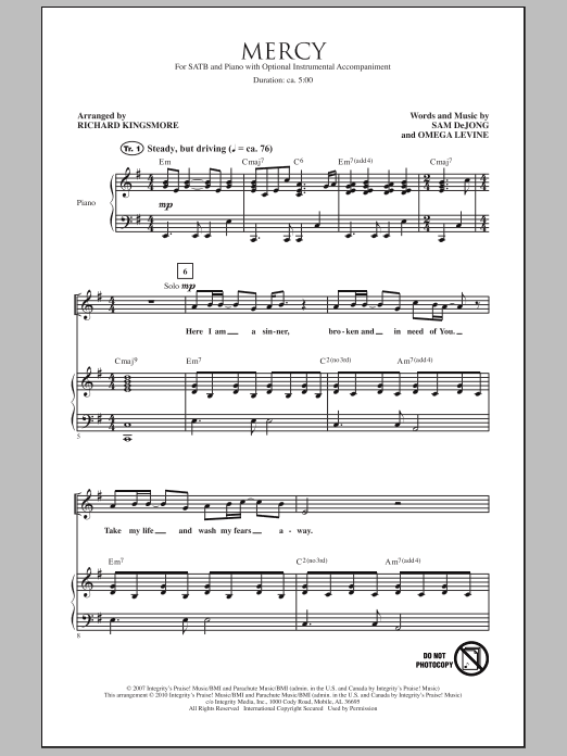 Richard Kingsmore Mercy sheet music notes and chords. Download Printable PDF.