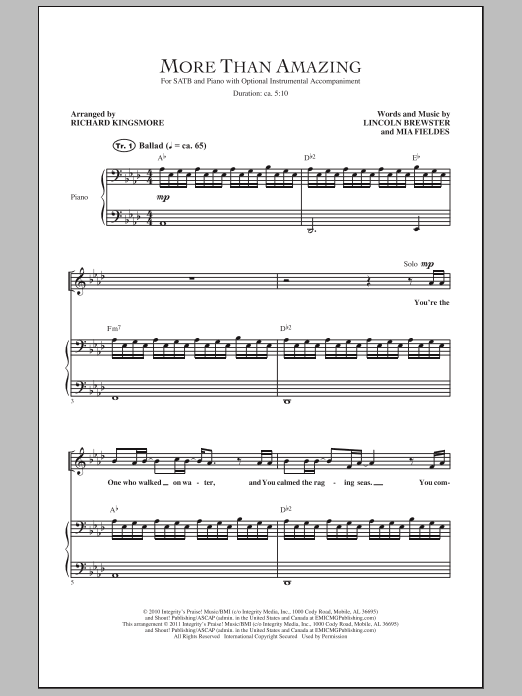 Learn to play Richard Kingsmore More Than Amazing sheet music for SATB Choir in minutes. Price: 3.9900$ Richard Kingsmore More Than Amazing sheet music notes and chords arranged for SATB Choir