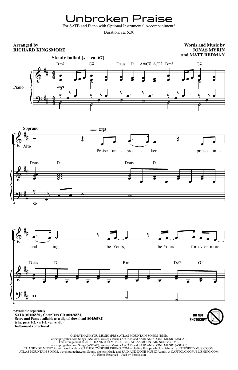 Richard Kingsmore Unbroken Praise sheet music notes and chords. Download Printable PDF.