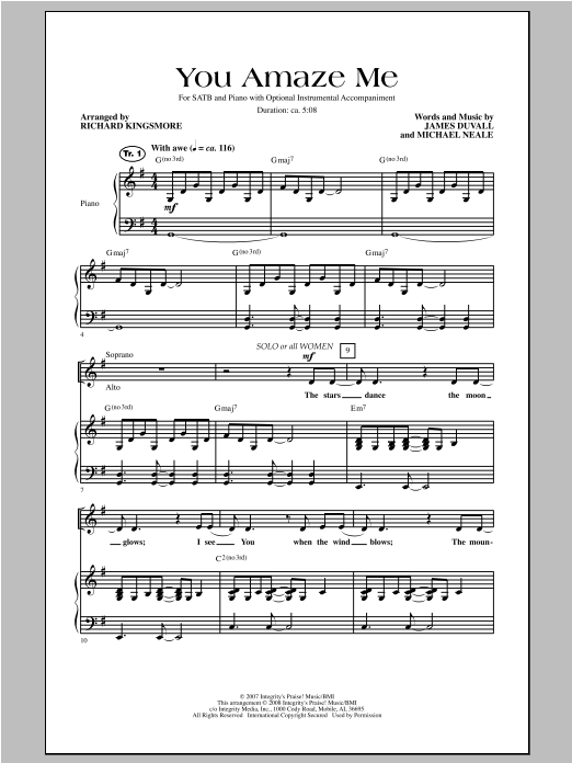 Learn to play Richard Kingsmore You Amaze Me sheet music for SATB Choir in minutes. Price: 3.9900$ Richard Kingsmore You Amaze Me sheet music notes and chords arranged for SATB Choir