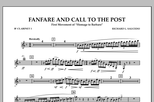 Learn to play Richard L. Saucedo Fanfare and Call to the Post - Bb Clarinet 1 sheet music for Concert Band in minutes. Price: 7.8900$ Richard L. Saucedo Fanfare and Call to the Post - Bb Clarinet 1 sheet music notes and chords arranged for Concert Band
