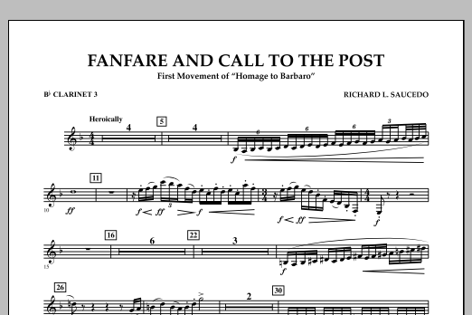 Learn to play Richard L. Saucedo Fanfare and Call to the Post - Bb Clarinet 3 sheet music for Concert Band in minutes. Price: 7.8900$ Richard L. Saucedo Fanfare and Call to the Post - Bb Clarinet 3 sheet music notes and chords arranged for Concert Band