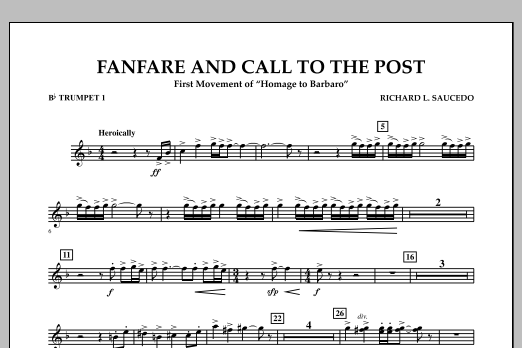 Learn to play Richard L. Saucedo Fanfare and Call to the Post - Bb Trumpet 1 sheet music for Concert Band in minutes. Price: 7.8900$ Richard L. Saucedo Fanfare and Call to the Post - Bb Trumpet 1 sheet music notes and chords arranged for Concert Band