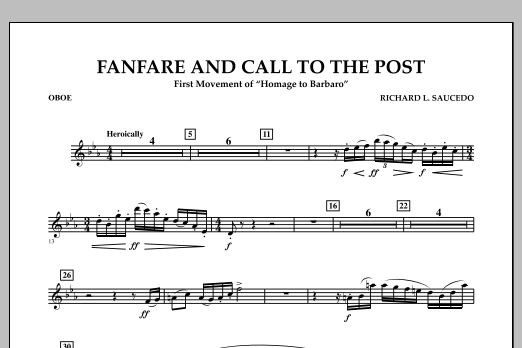 Learn to play Richard L. Saucedo Fanfare and Call to the Post - Oboe sheet music for Concert Band in minutes. Price: 7.8900$ Richard L. Saucedo Fanfare and Call to the Post - Oboe sheet music notes and chords arranged for Concert Band