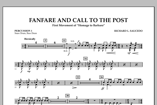 Learn to play Richard L. Saucedo Fanfare and Call to the Post - Percussion 1 sheet music for Concert Band in minutes. Price: 7.8900$ Richard L. Saucedo Fanfare and Call to the Post - Percussion 1 sheet music notes and chords arranged for Concert Band