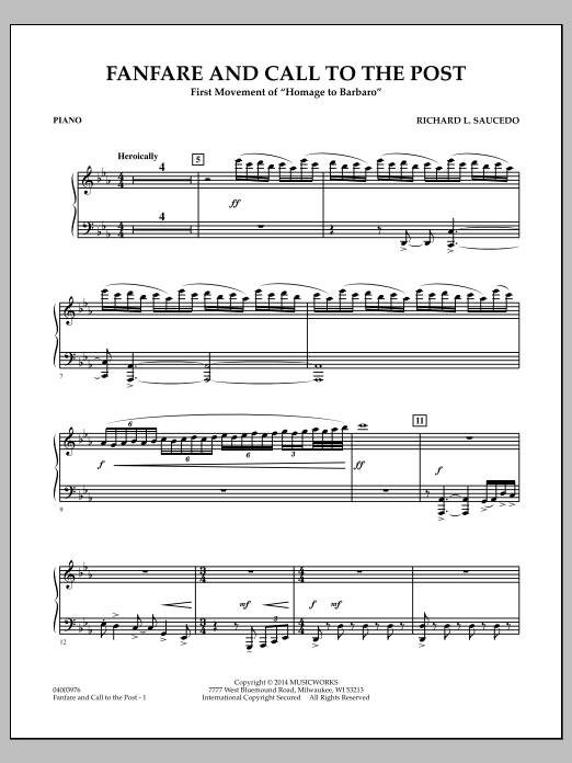 Learn to play Richard L. Saucedo Fanfare and Call to the Post - Piano sheet music for Concert Band in minutes. Price: 7.8900$ Richard L. Saucedo Fanfare and Call to the Post - Piano sheet music notes and chords arranged for Concert Band