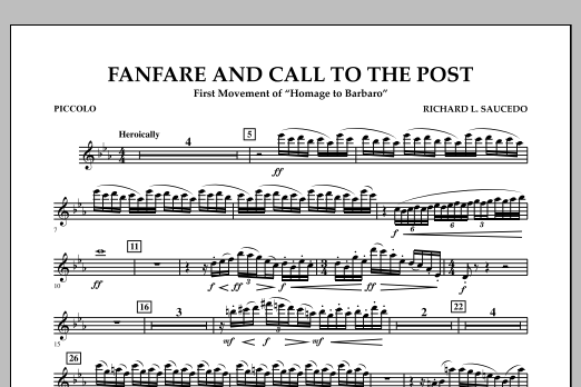 Learn to play Richard L. Saucedo Fanfare and Call to the Post - Piccolo sheet music for Concert Band in minutes. Price: 7.8900$ Richard L. Saucedo Fanfare and Call to the Post - Piccolo sheet music notes and chords arranged for Concert Band