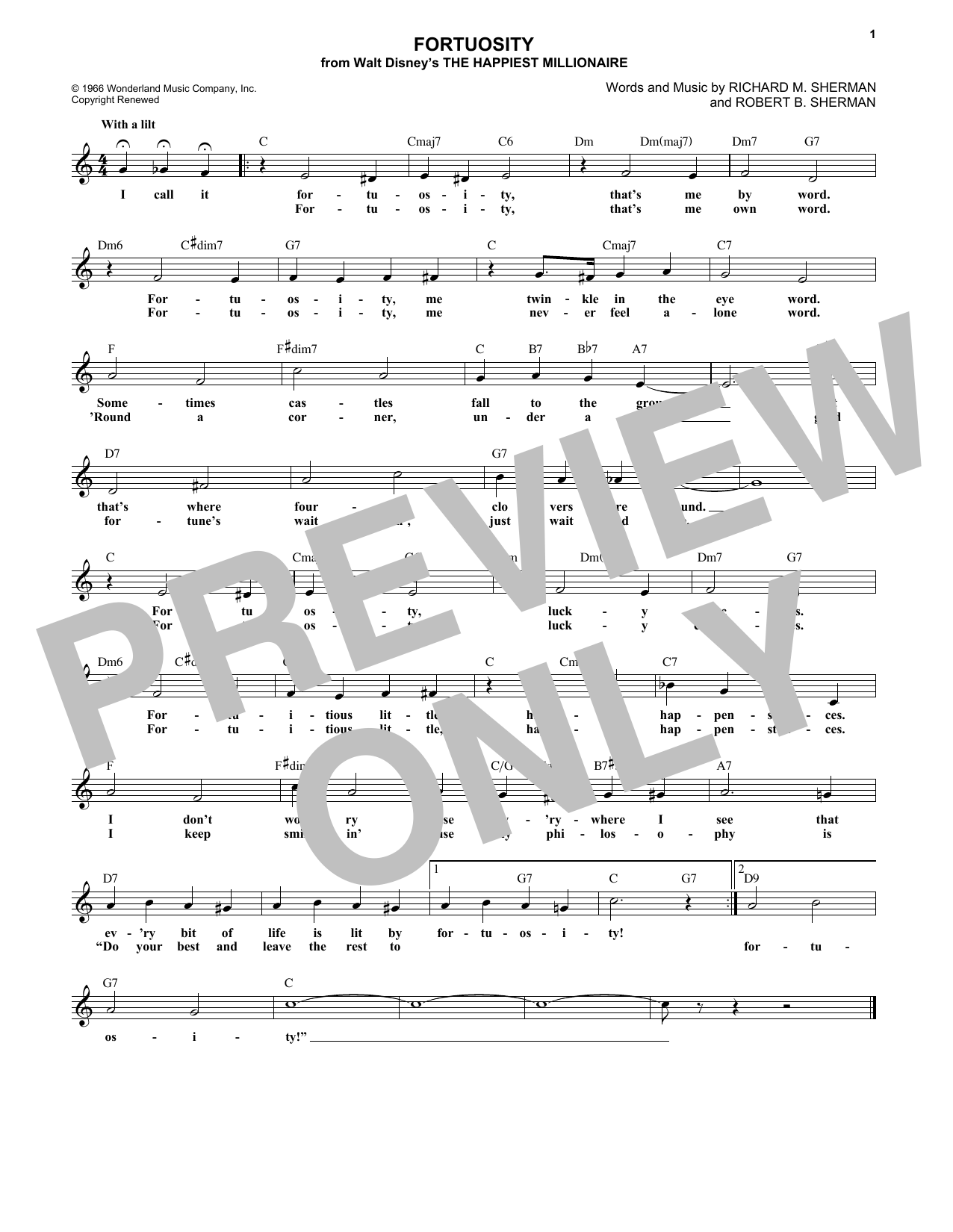 Richard M. Sherman Fortuosity sheet music notes and chords. Download Printable PDF.