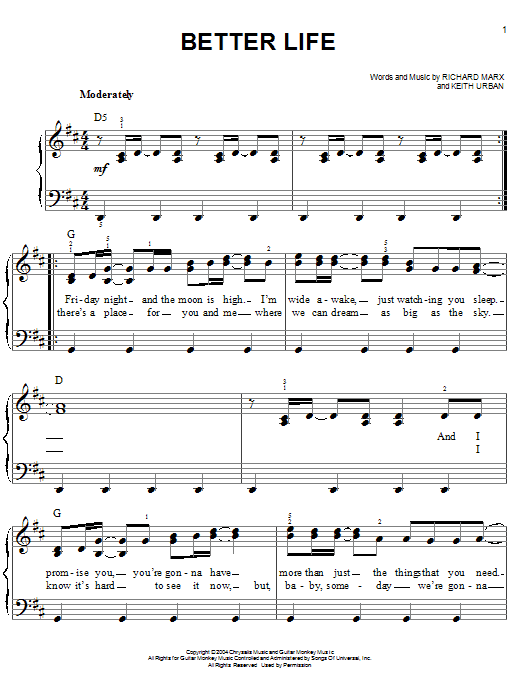 Learn to play Richard Marx Better Life sheet music for Easy Piano in minutes. Price: 6.9900$ Richard Marx Better Life sheet music notes and chords arranged for Easy Piano