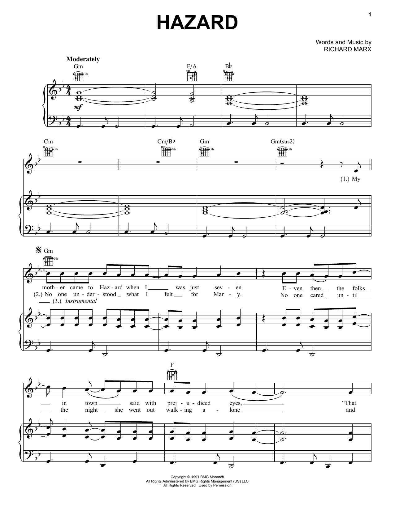 Richard Marx Hazard sheet music notes and chords. Download Printable PDF.